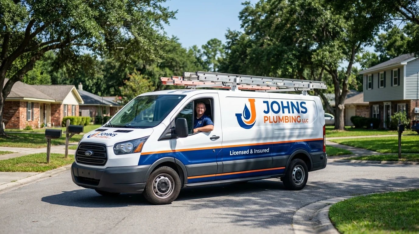 Johns Plumbing LLC service van in Charlestown, RI