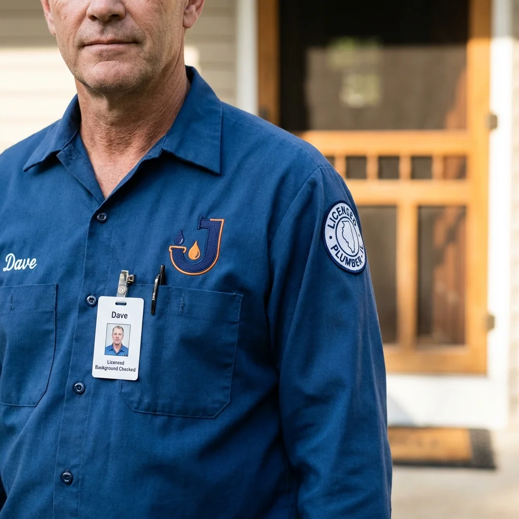 Licensed plumber showing ID badge in Charlestown, RI