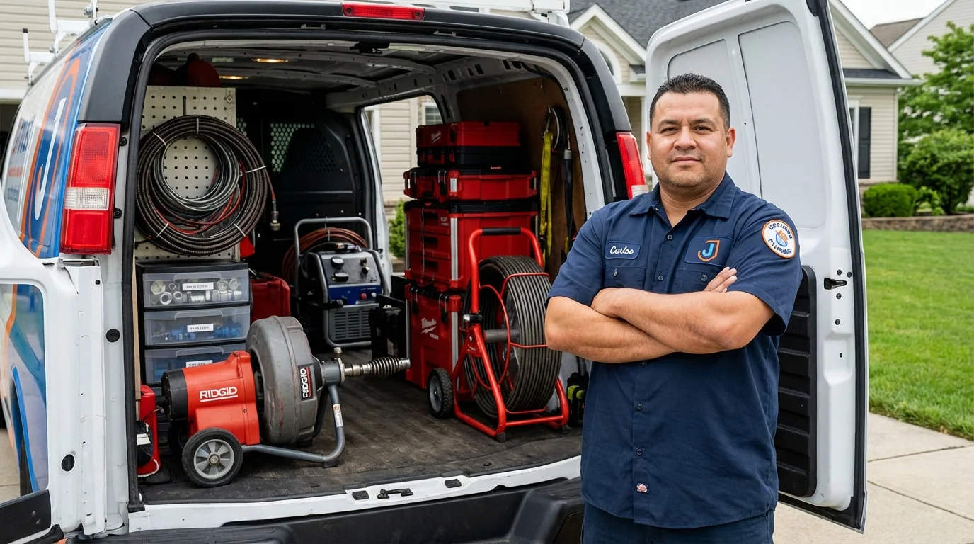 Professional drain cleaning equipment and Johns Plumbing LLC plumber in Charlestown