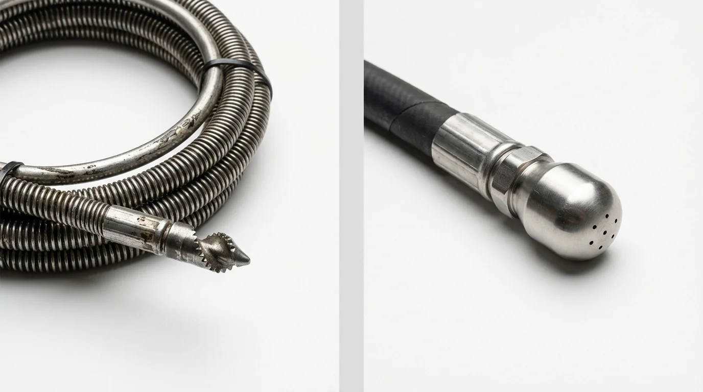 Drain snake cable and hydro jetting nozzle used for drain cleaning in Charlestown, RI