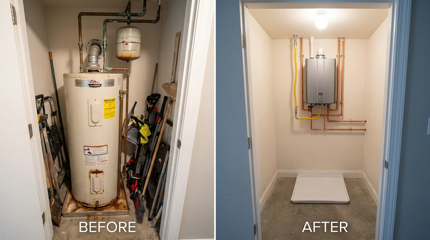 Tank water heater versus wall-mounted tankless unit comparison for Charlestown, RI homeowners